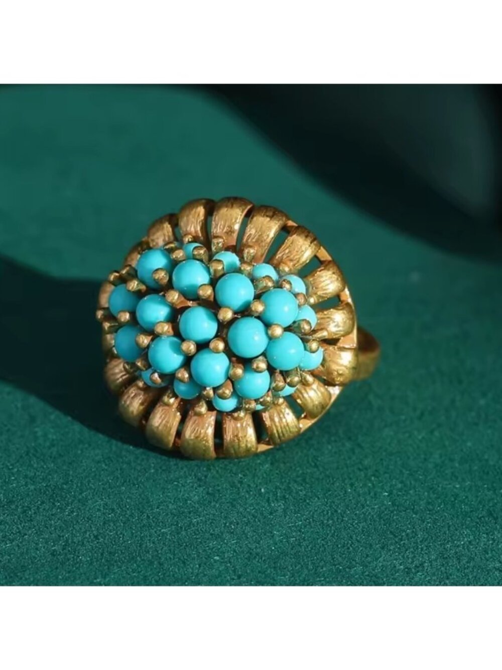 Golden Age Victorian Turquoise Treasure Antique Brass Masterpiece Ring